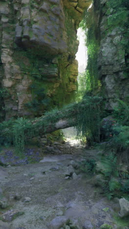 scenic rock formation with lush greenery in a serene natural setting