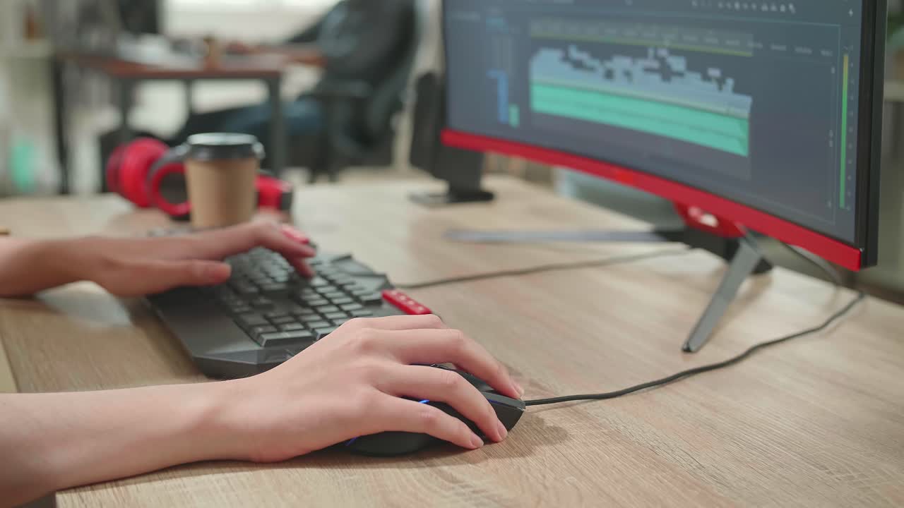 Close Up Of The Woman'S Hand Video Editor Works With Footage And Sound On Her Personal Computer In Office