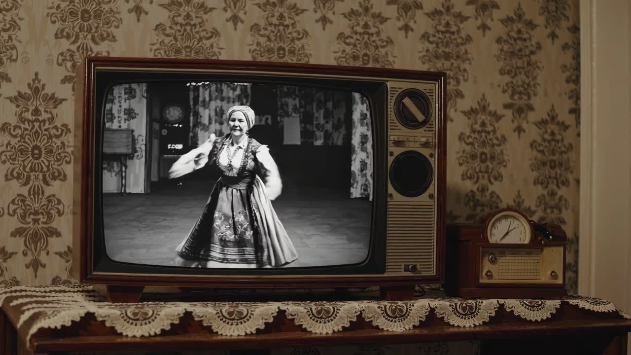 댄스 공연을 보여주는 빈티지 텔레비전