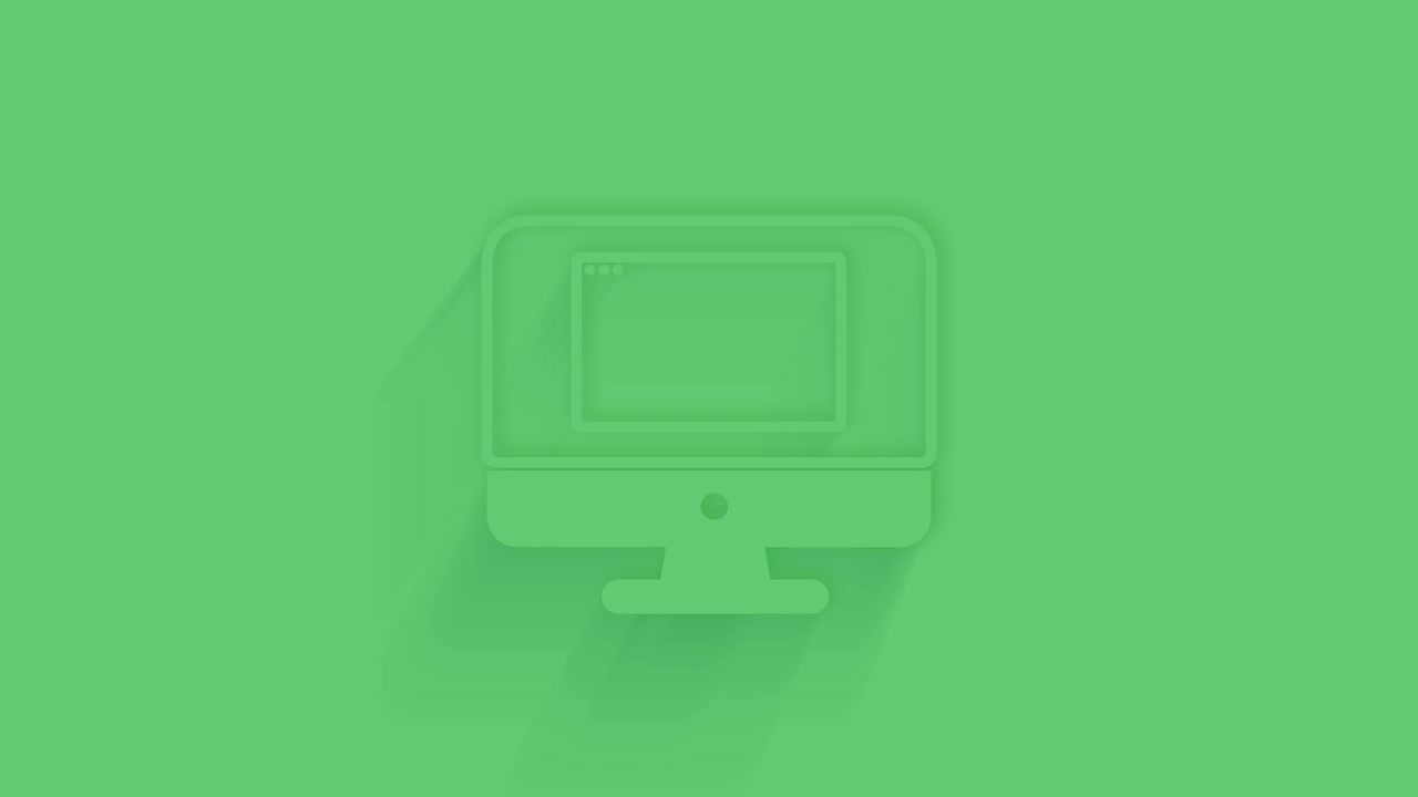 Animated computer screen with browser window icon with shadow on green background. Neumorphism minimal style. Transparent background. 4K video motion graphic animation.