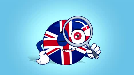 cartoon great britain united kingdom  magnifying glass with face animation with alpha matte