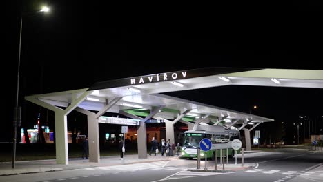sor bn12 cng intercity bus of transdev company at havirov train station at night, czech republic