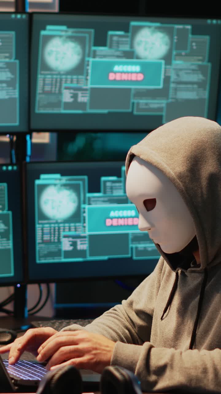 Lodret video: Maskeret hacker, der stjæler oplysninger fra databaseserver