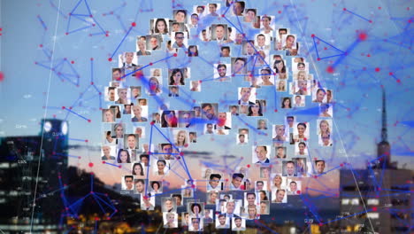 animación del globo y procesamiento de datos sobre el paisaje urbano