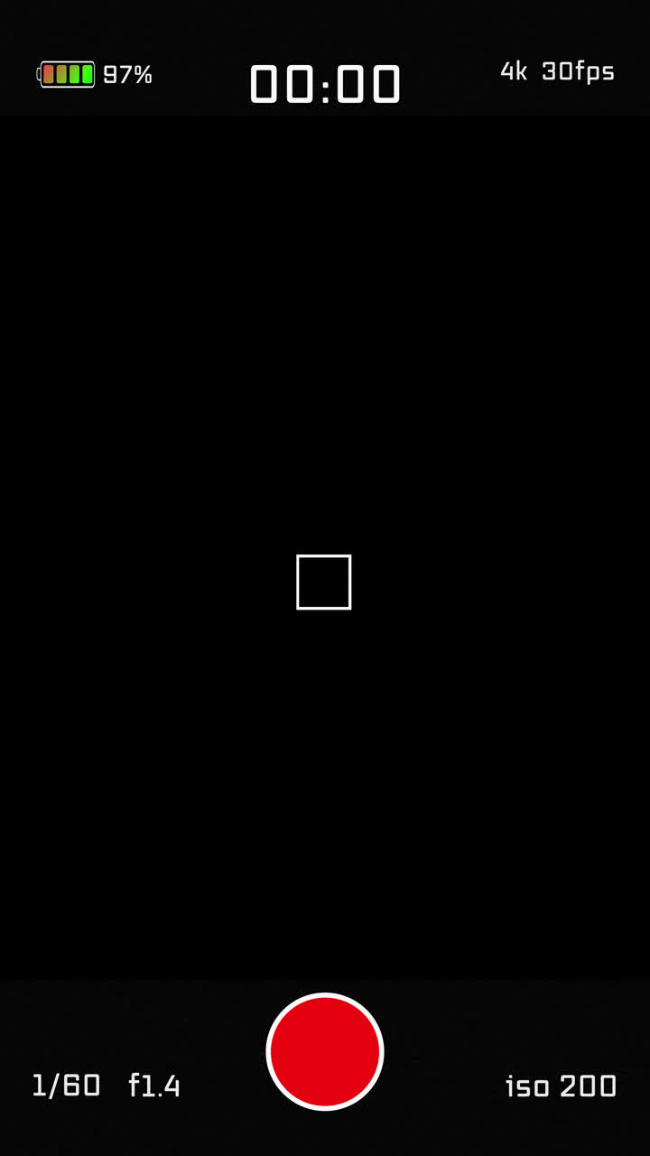 Vertical Smartphone Camera Screen Overlay in 4K with REC Icon, Timer, Battery, and Focus Frame Display – Realistic Mobile HUD Interface for Video Capture and Digital Filmmaking