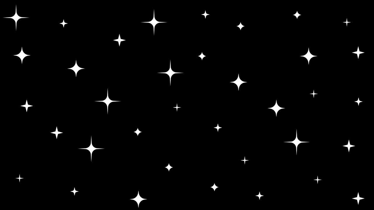 Twinkling star set Hand drawn shining stars. Set of animated cartoon white sparkles in doodle style on transparent background. Alpha channel. A cloud of cosmic shining dust. 4k animation