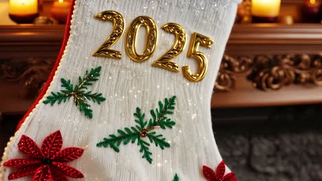 primer plano de una medias de navidad con el año 2025 en él