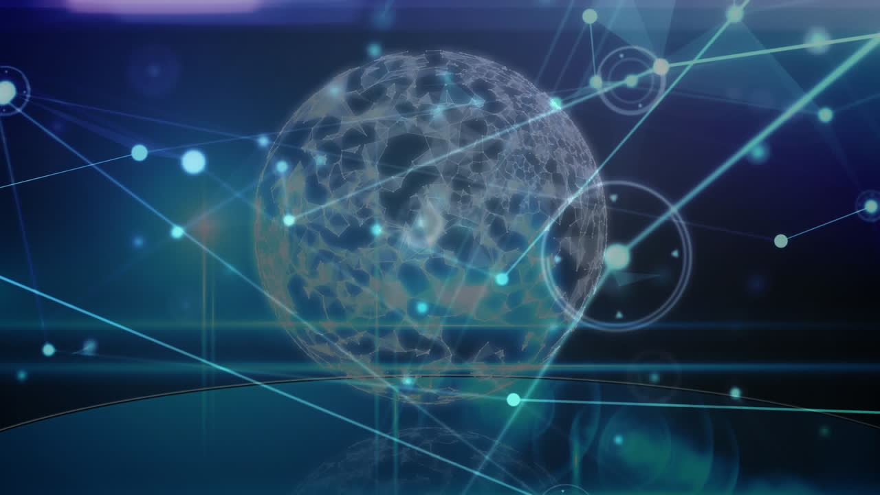 Animation of network of connections over globe on black background