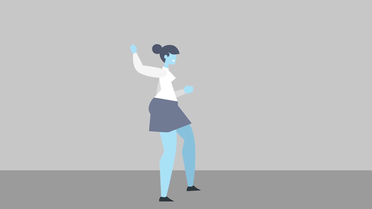 Cartoon Woman Character Design Flat Style Happy Jumping Isolated 2d Animation. Luma matte