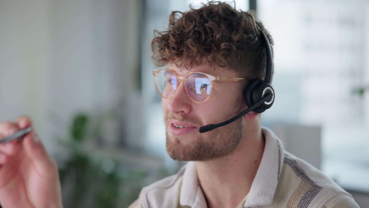 Man with Headset Providing Customer Support