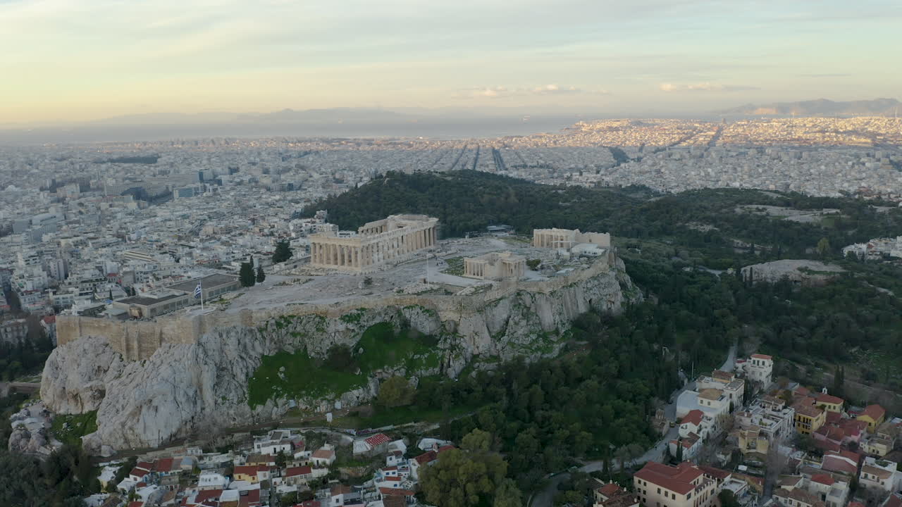 Aerial Parallax Acropolis Hilltop of Athens, Greece
