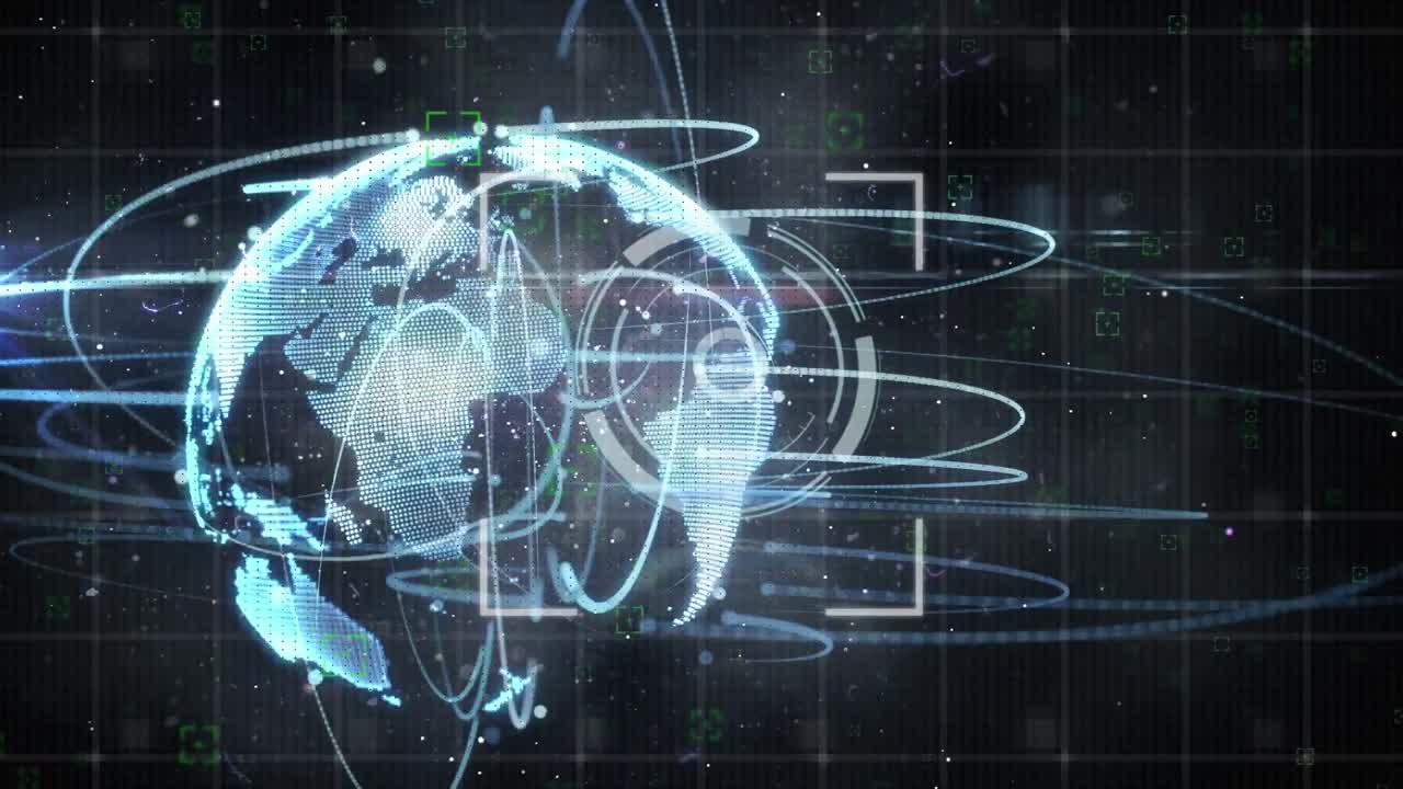 Animation of globe, scope scanning and network of connections