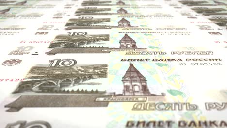 banknotes of ten rubles russians rolling on screen, cash money, loop