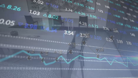 animación del procesamiento de datos financieros en una oficina vacía