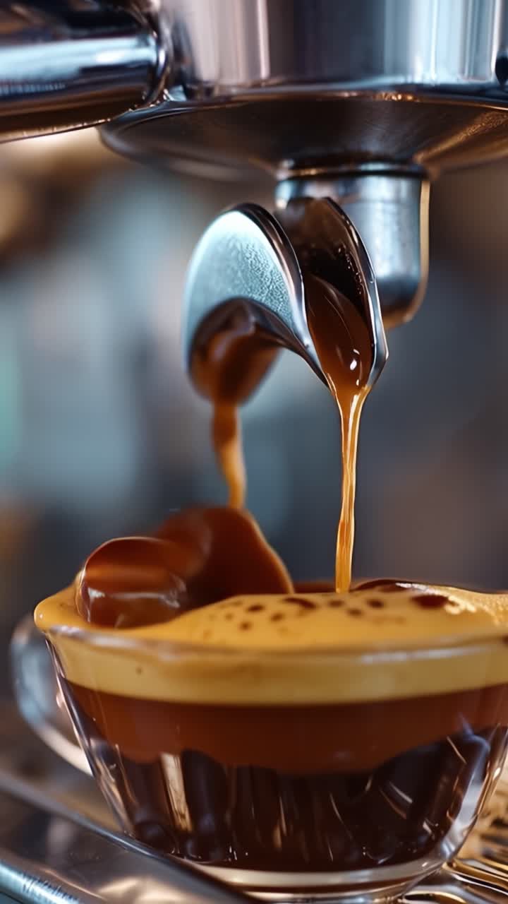 Affascinante estrazione dell'espresso: L'arte e il processo di preparazione del caffè perfetto, dai ricchi chicchi alla crema vellutata, in una macchina per caffè espresso ad alte prestazioni.