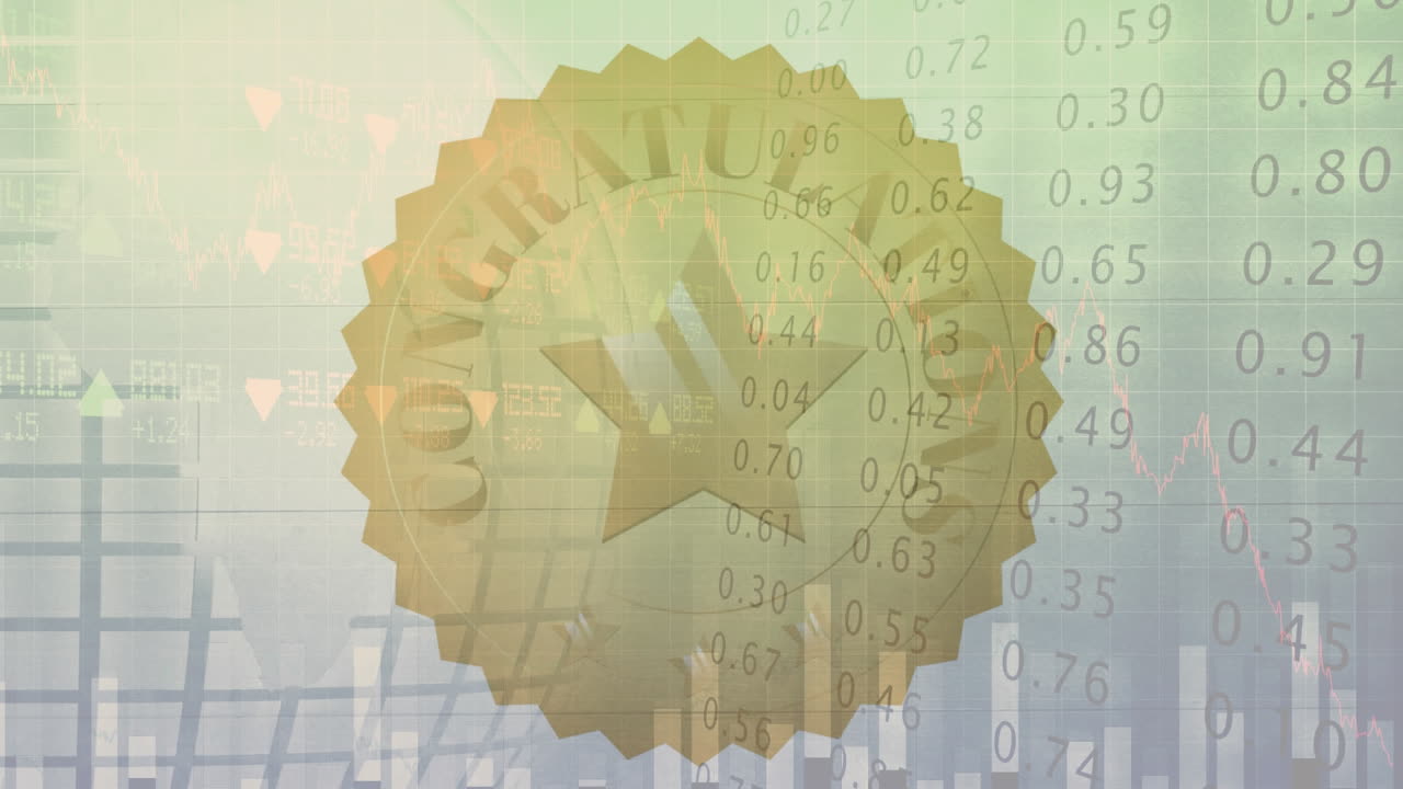 통계 및 금융 데이터 처리의 애니메이션 축하 배지