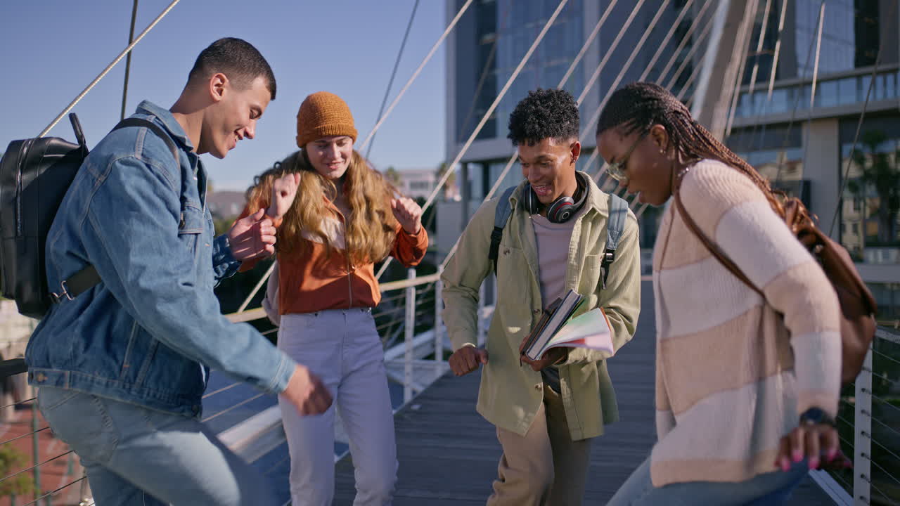 Group of students on a bridge
