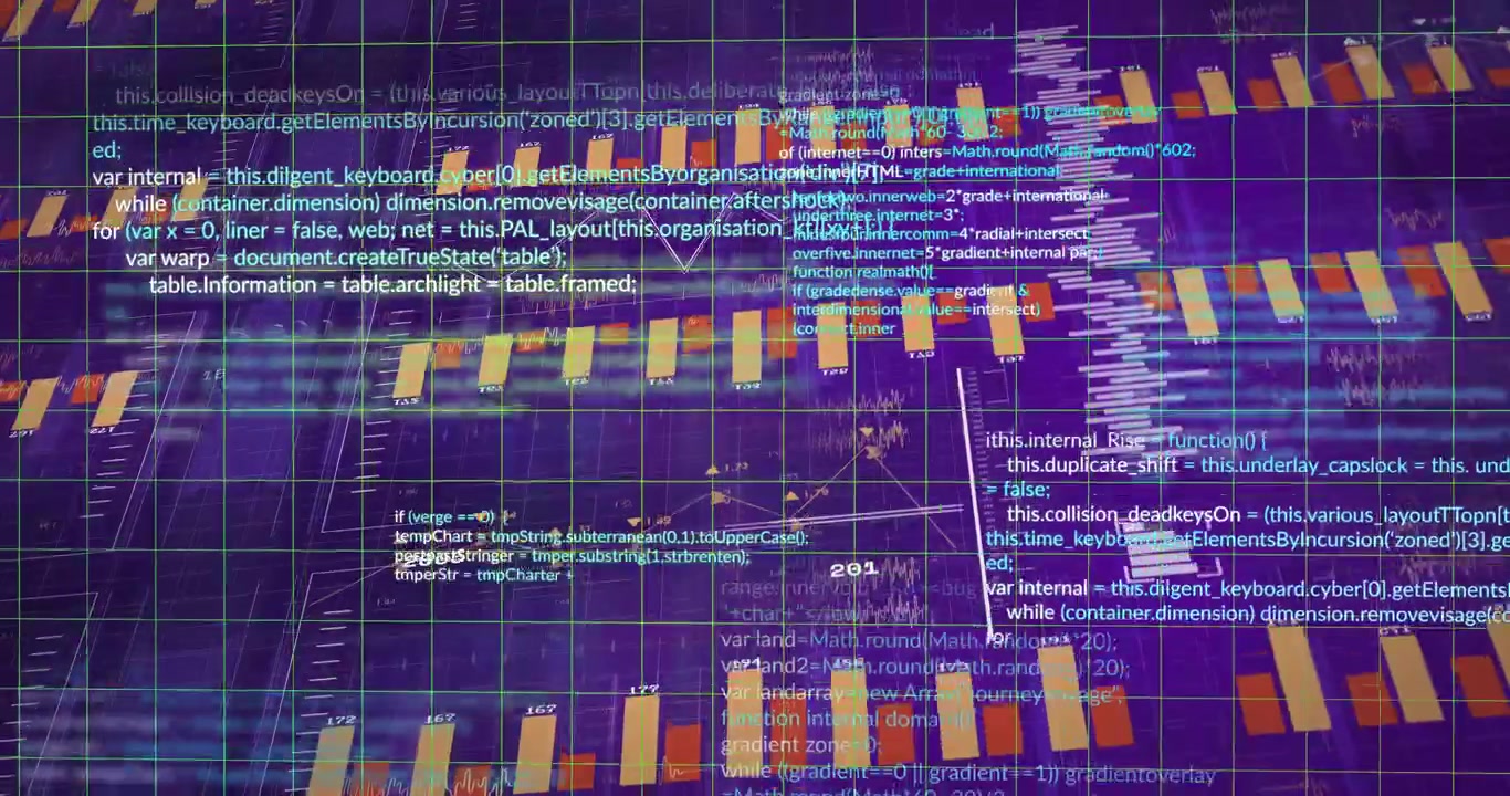 On startup bars appearing, code fading, trend line drawing, bars scattering for trend visualization
