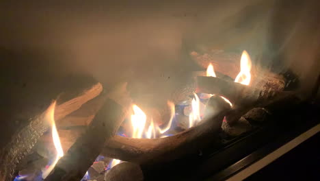 fireplace burning at night