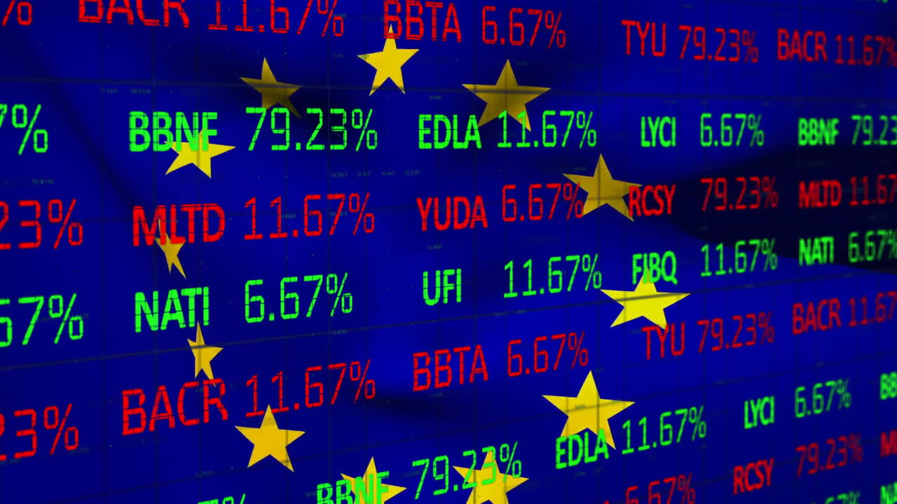 animación del procesamiento de datos financieros en el mapa de la ue