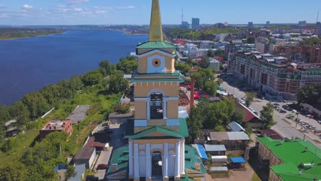 aerial view of a church in a russian city