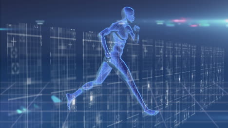 3d human body running model against blue background