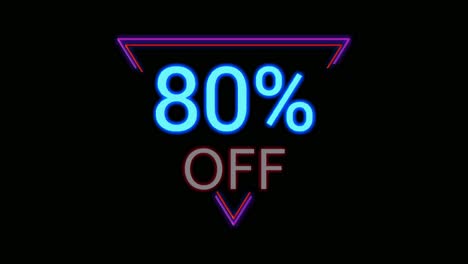 neon light discount 80% percent off in triangle modern frame border animation motion graphics on black background