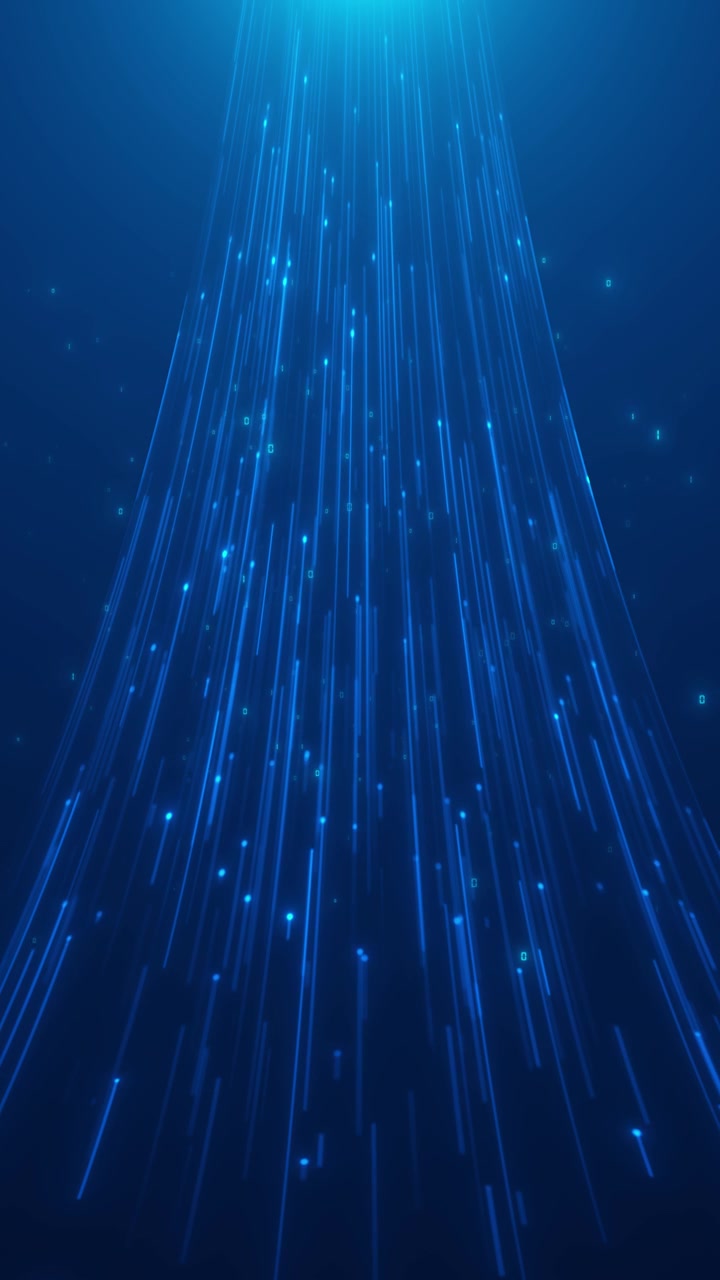 Blue falling data stream background with glowing vertical light trails small binary marks and deep