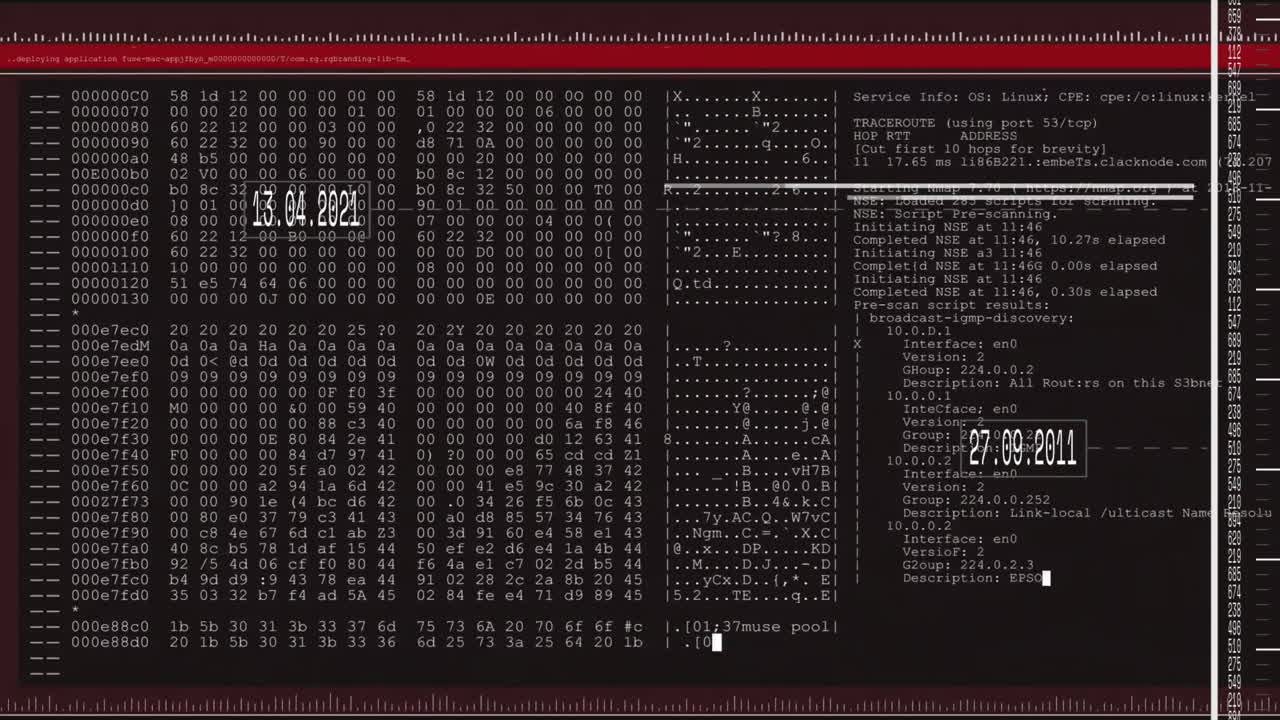 Animation of financial data processing over screen