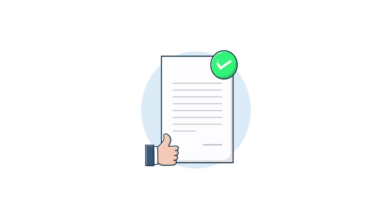 Animated Document with Checkmark and Thumbs Up for Approval