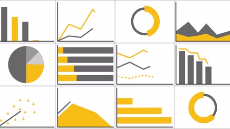 big infographics set. animation of different charts and graphs in orange and gray colors. 4k resolution animation