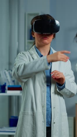 woman scientist using vr headset in a laboratory