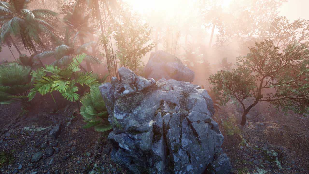 los rayos del atardecer a través de las palmeras