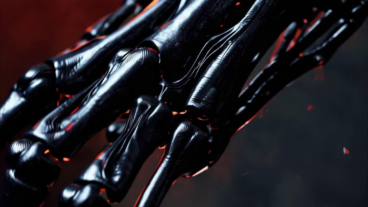 Detailed close-up of a stylized robotic skeleton hand