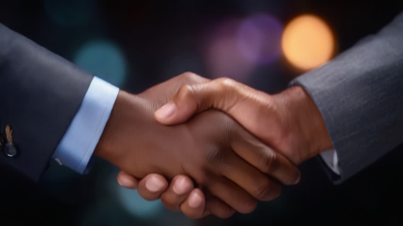 A Significant Moment of Agreement: Two Hands Firmly Shaking in a Professional Setting, Symbolizing Partnership, Trust, and Collaboration in the Business World