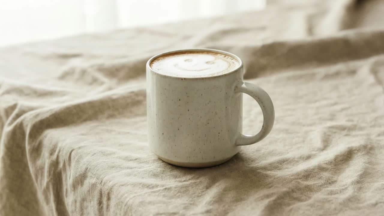 Latte art a faccina sorridente in una tazza da caffè in ceramica