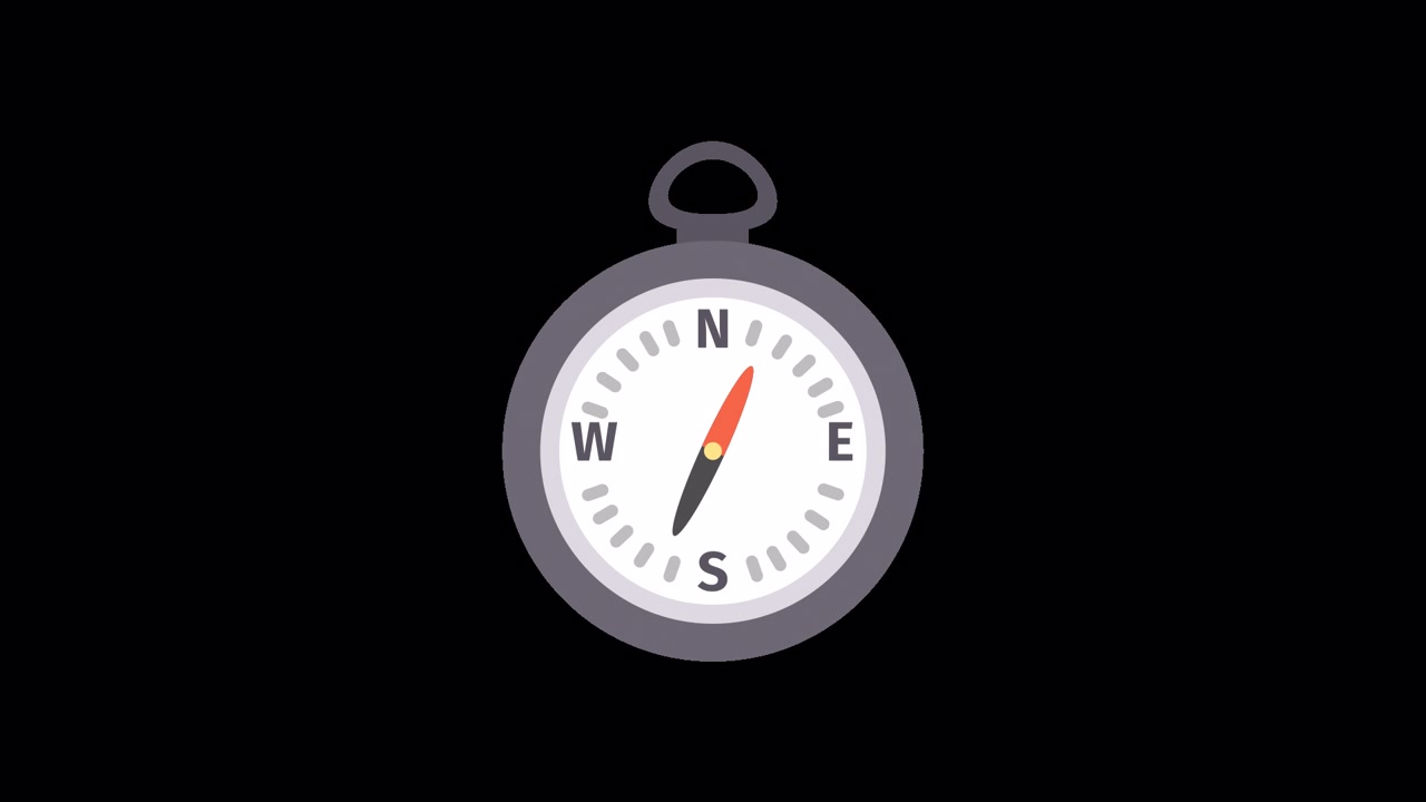 Animated Compass Needle Spinning and Pointing Direction