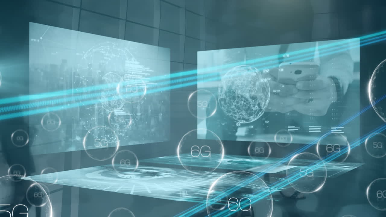 6g 및 5g 텍스트는 다중 화면에 대하여 데이터 처리와 함께  ⁇ 는 사람들의 낮은 부분에 대하여