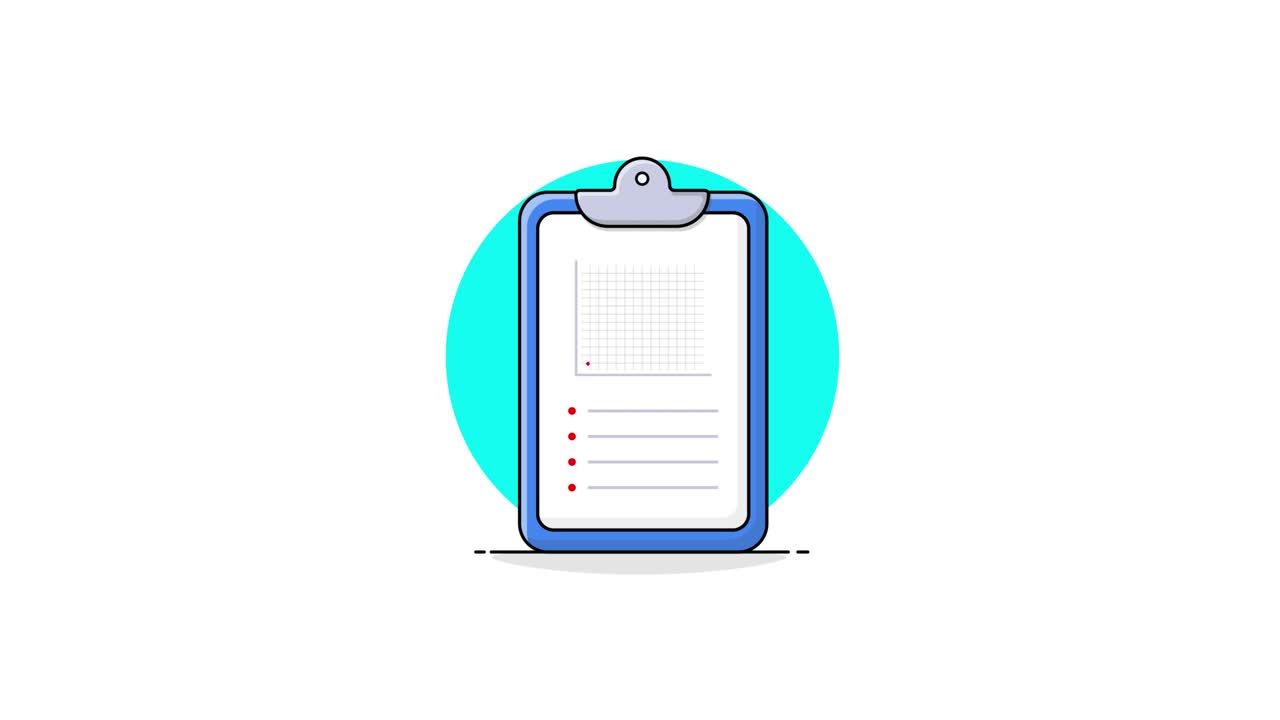 Animated Clipboard Showing Upward Trending Graph and Checklist