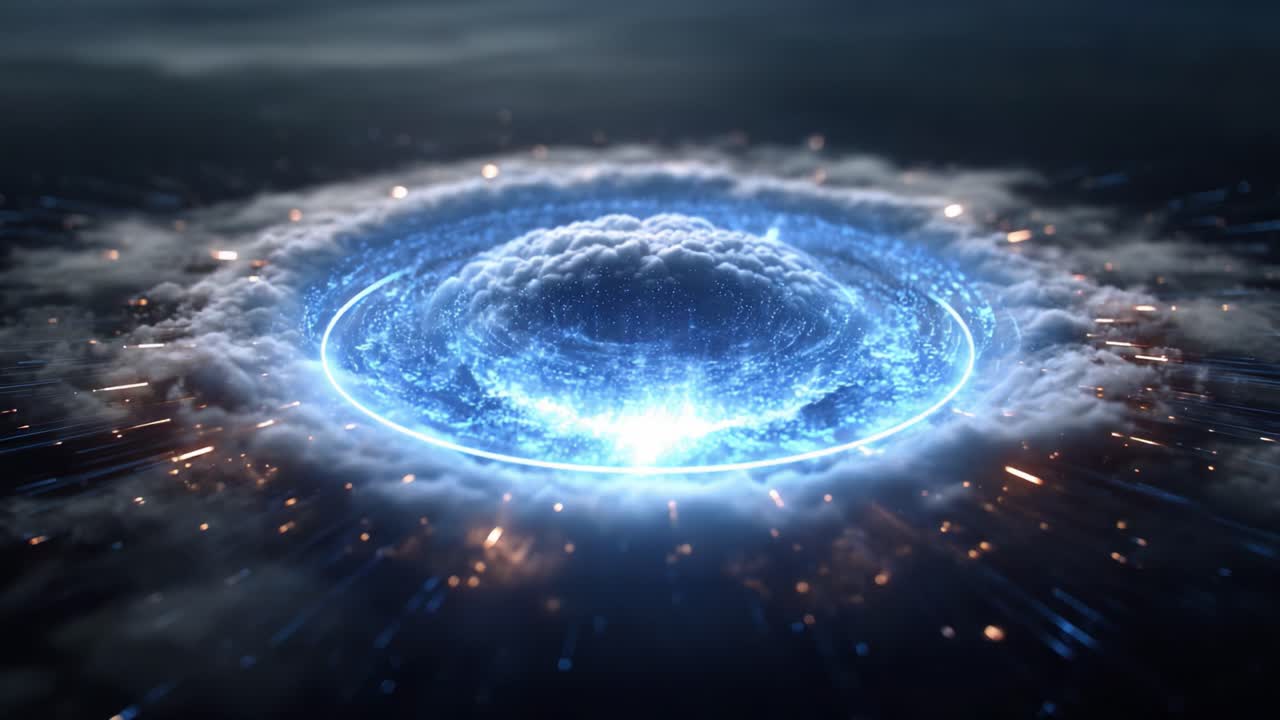 A Mesmerizing Cosmic Phenomenon: Exploring the Hypnotic Swirl of Energy and Light in a Stellar Formation Surrounded by Ethereal Clouds and Luminous Sparks