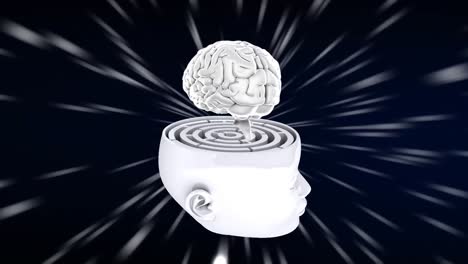 animation of digital brain over maze in head and light trails