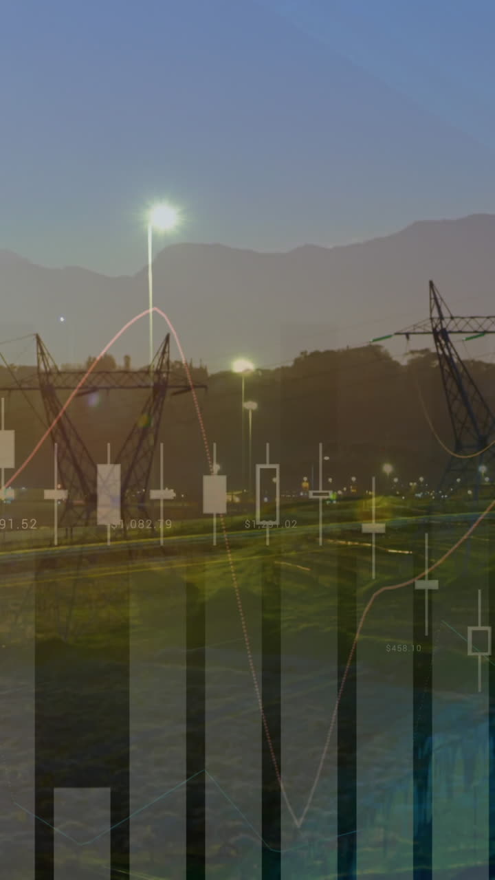 графики и статистика на шоссе с передающими башнями 4k