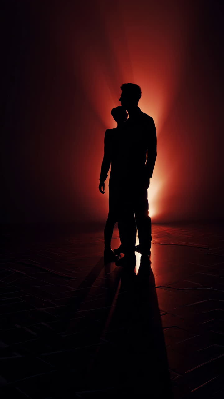 Silhouette of a Couple in Red Light