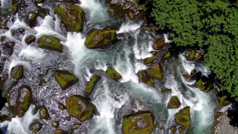 aerial view of a rocky river with clear water