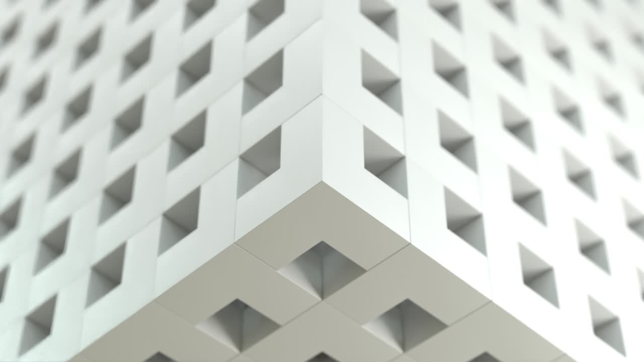 caja de malla blanca de bucle sin costuras cambiar el tamaño agrandar y retraer con la profundidad del fondo de campo. abstracto y creatividad concepto de telón de fondo. centrarse en la esquina. 4k imágenes vídeo gráfico de movimiento