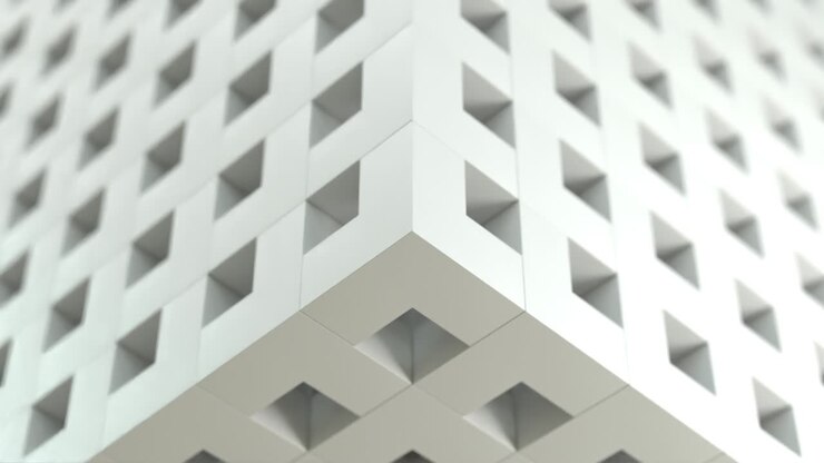 Seamless loop white mesh box resizing enlarge and retract with depth of field background. Abstract and Creativity backdrop concept. Focus on corner. 4K footage motion graphic video