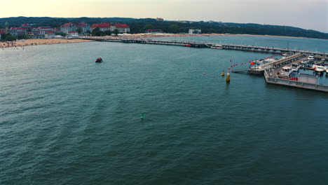 panoramic view of marina in sopot with moored luxurious yachts at sunny day