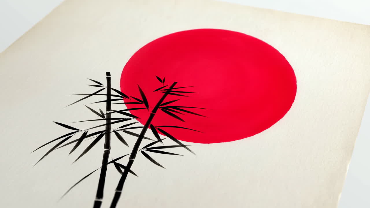 Japon Bambusu ve Kırmızı Güneşin Hızlandırılmış Çizimi