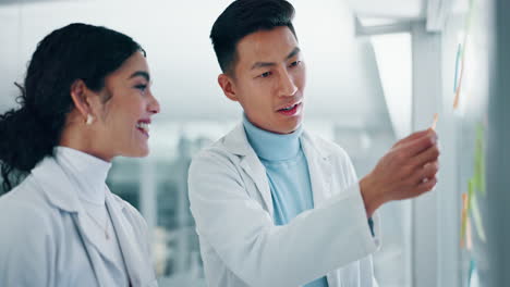 Scientist-man,-woman-and-high-five-in-laboratory