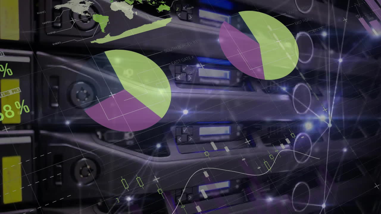 animación del procesamiento de datos financieros y red de conexiones a través de servidor